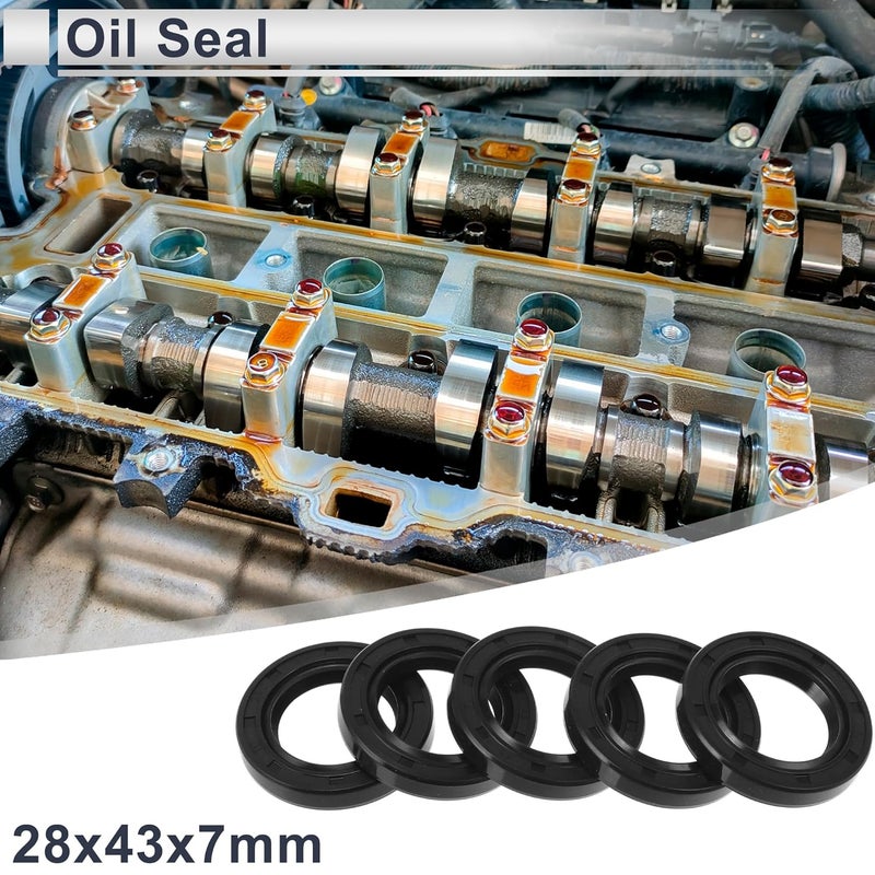 RATCHROLL Oil Seal TC Seal Ring Rotary Shaft Seal 28x43x7mm High Pressure Nitrile Rubber Black 5 Pcs - Image 2